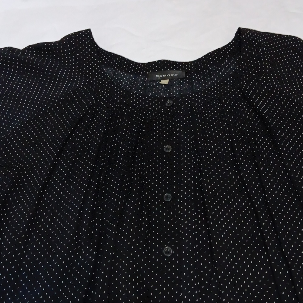 SPENSE Women's Button Front Pleated Black & White Top - L